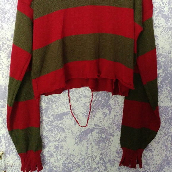 Distressed Freddy Krueger Crop Sweater 